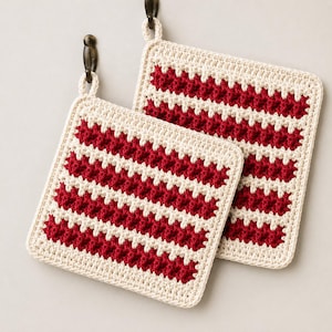 Crochet Potholder Pattern, Waffle Stitch Hot Pad, Mid Century Kitchen Decor (PDF)