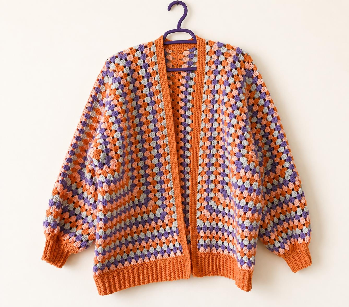 Chunky Granny Square Cardigan Crochet Pattern, Pastel Hexagon