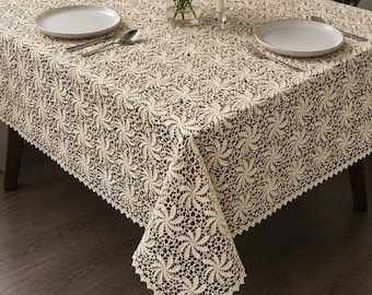 Vintage Crochet Tablecloth Pattern PDF - Grand Pinwheel Lace Table Cover - Filet Crochet Border