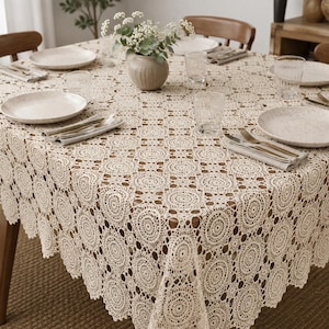 Vintage Lace Crochet Tablecloth Pattern PDF Large Rectangular Summer Sun Table Cloth Motifs Heirloom Table Runner Digital Crochet Pattern