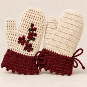 Patrón de guantes de ganchillo vintage en PDF / Guantes de barbacoa de algodón extragrueso / Guantes de horno retro de ganchillo con apliques florales