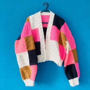 Maya Cardigan Crochet Pattern | Patchwork Cropped Jacket, Balloon Sleeves (PDF Pattern)