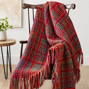 Modello PDF per coperta a quadri vintage - Coperta tessuta a quadri da pastore - Tessitura Huck con rammendo svedese