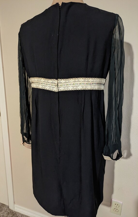 Sixties Mod Black Cocktail Dress Empire Waist Lac… - image 3