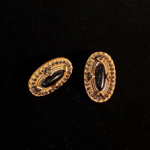 18K Gold Earrings,Obsidian Stud Earrings,Statement Earrings,Obsidian jewellery,Pendant Earrings,Vintage,Exquisite Earrings,Gifts For He image 3