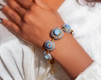 18K Gold Bracelet,Natural Gemstone Bracelet,Blue Gemstone Bracelet,Jewelry,Gold Bracelet,Diamond Bracelet,Diamond Gemstone Bracelet,Gifts