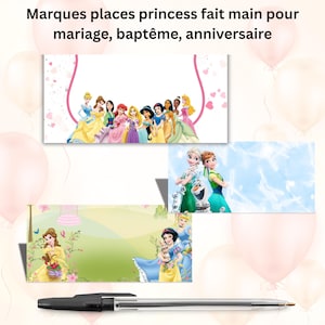 Princess Marque place princesse fait main Anniversaire, Baptême, Fêtes  7.5X3.5