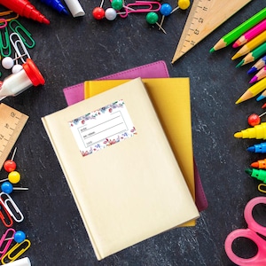Étiquettes rentrée scolaire autocollantes rectangle  - 7.6 cm X 3.6 cm