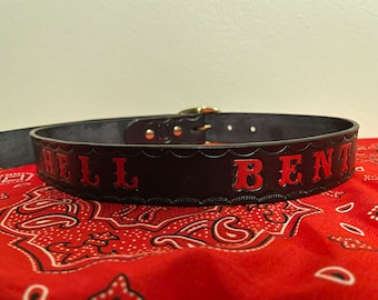 Custom Lettering Hand Tooled Leather Belt Personalized Western Cowboy