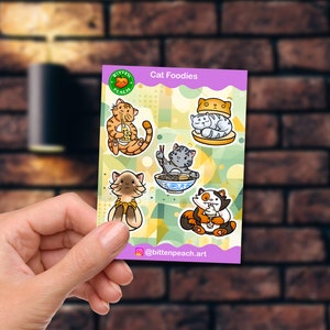 Cat Foodies Sticker Sheet - Cute, kawaii kitties eating yummy food - Planner Stickers