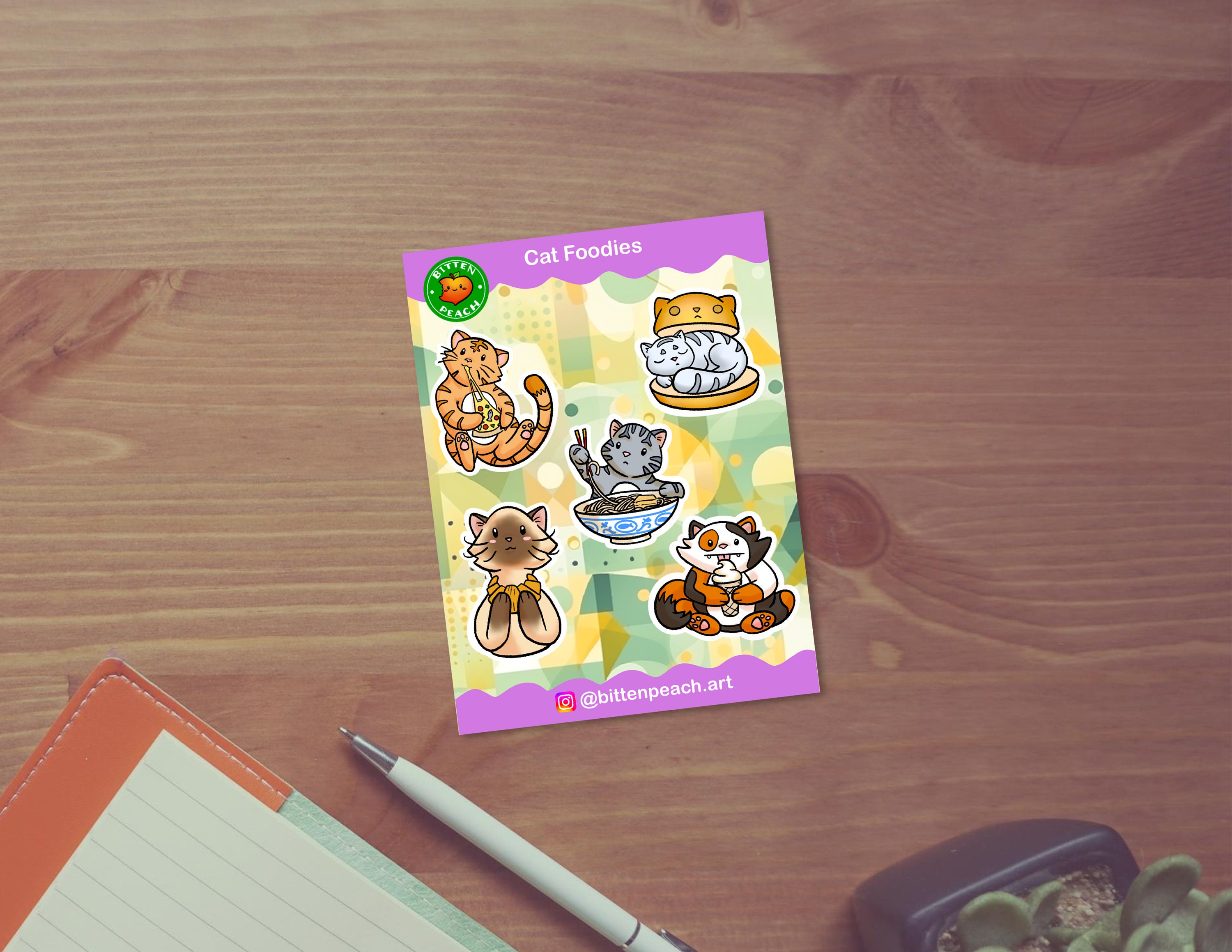 Cat Foodies Sticker Sheet - Cute, Kawaii Kitties Eating Yummy Food ...