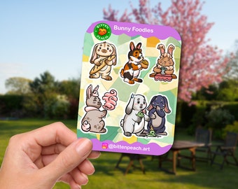 Bunny Foodies Sticker Set | Cute rabbits eating treats, planner stickers, kawaii adorable water-proof vinyl stickers
