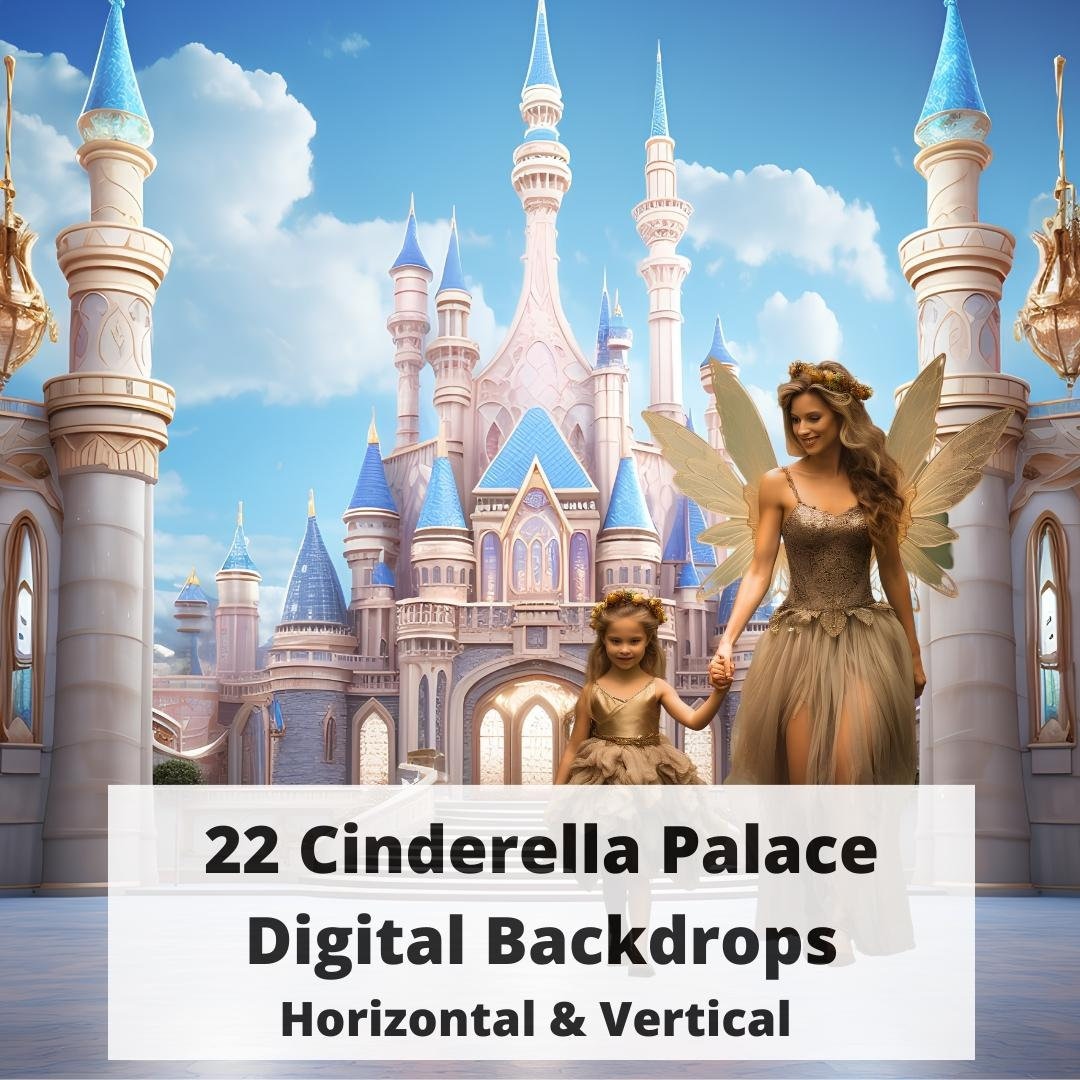 Cinderella Palace Digital Backdrops: Pink & Blue Fairytale Castle (JPG ...