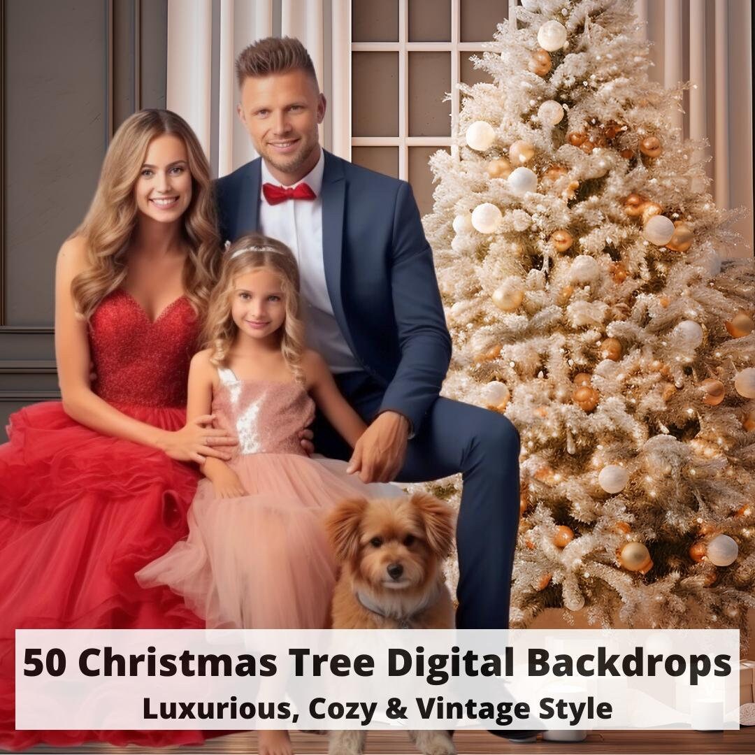 Christmas Tree Digital Backdrops, Cozy Xmas Lights, Family ...