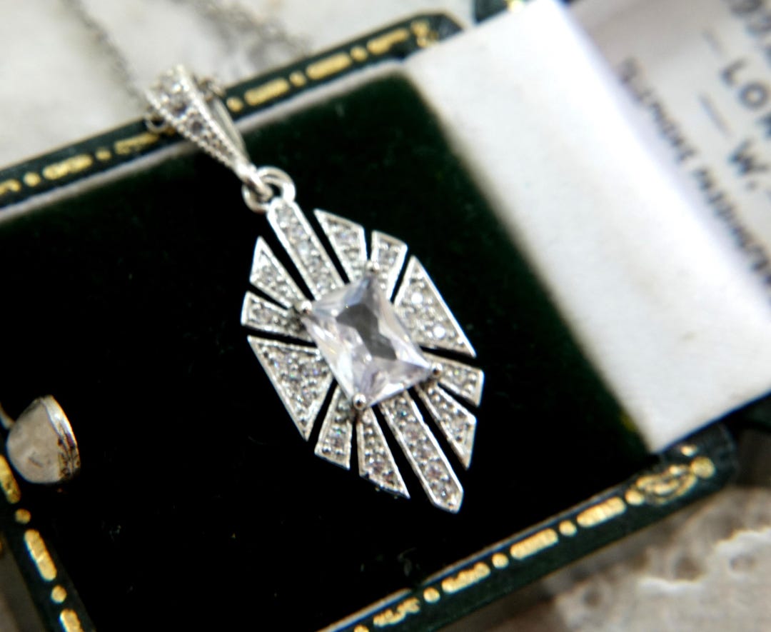 Vintage Art Deco 1920's Inspired Silver Paste Rhinestone Drop Pendant ...