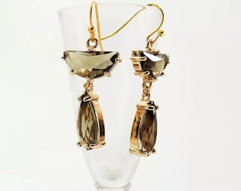 Vintage Art Deco 1920's Inspired Topaz Brown Crystal CZ Drop Earrings