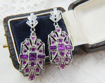 Beautiful Art Deco Vintage Inspired Lilac CZ Drop Earrings
