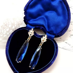 Vintage Art Deco 1920's Inspired Cornflower Blue Paste CZ Drop Earrings