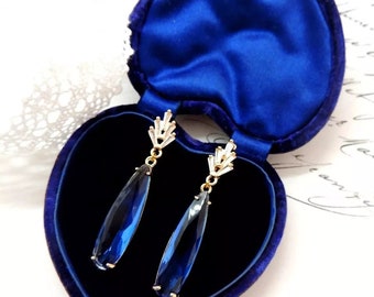 Vintage Art Deco 1920's Inspired Cornflower Blue Paste CZ Drop Earrings