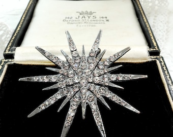 Broche Vintage En Forme D'étoile Couleur Argent - Recouverte De Cristaux Type Diamant - Réf. 3660 - Occasion
