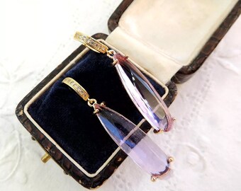 Vintage Art Deco 1920's Inspired Lilac Diamond Paste CZ Drop Earrings