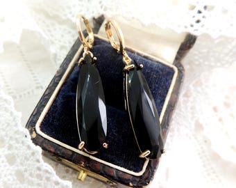 Vintage Art Deco 1920 inspiriert Jet Black Diamond Paste CZ Tropfen Ohrringe