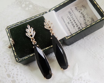 Vintage Art Deco 1920 inspiriert Jet Black Diamond Paste CZ Tropfen Ohrringe