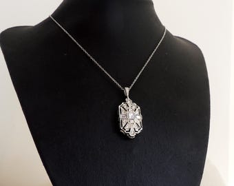 Collier Art Déco Avec Pendentif En Argent 925 Et Pierre Bleue - Chaîne En Argent 835 - Bijou D'Occasion