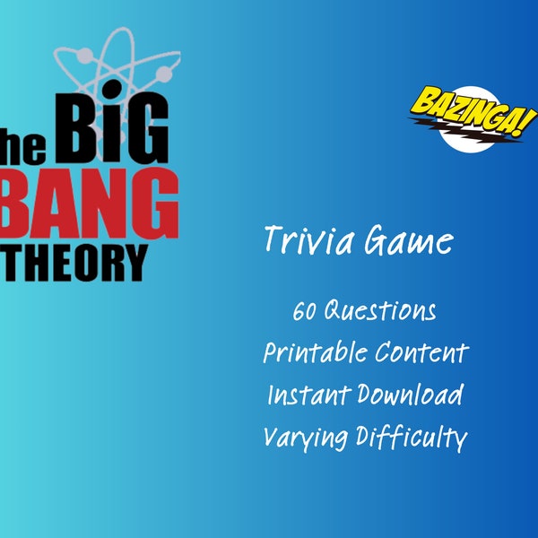 The Big Bang Theory Trivia Game | 4 questions on each A4 page | 60 Total Questions | Perfect for Game Nights | Instant PDF Download