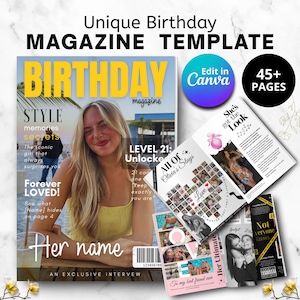 Birthday Magazine Template Anniversary Gift For Best Friend Personalized Magazine Covers in Canva Editable Vogue Themed Printable Magazine