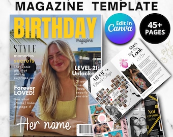 Birthday Magazine Template Anniversary Gift For Best Friend Personalized Magazine Covers in Canva Editable Vogue Themed Printable Magazine