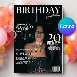 Canva Template Magazine Editable Birthday Magazine Anniversary Gift By Year Vogue Birthday Magazine Printable Birthday Gift For Her Unique