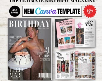 Magazine Birthday Templates, Canva template magazine template, Vogue Birthday Template, Best friend birthday gift for her, Magazine custom