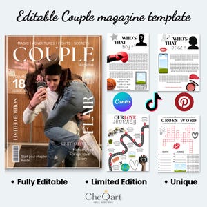 Personalised Couple Magazine Canva Template for birthdays, anniversaries, romance | Fantasy gifts, Digital, printable gift for him and her