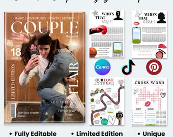 Personalised Couple Magazine Canva Template for birthdays, anniversaries, romance | Fantasy gifts, Digital, printable gift for him and her