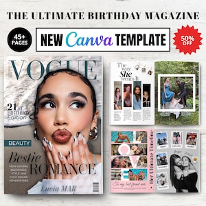 Birthday Magazine Templates, Canva Magazine Template For Best Friend, Custom Magazine Cover Gift, Personalized gift for her, Print Magazine