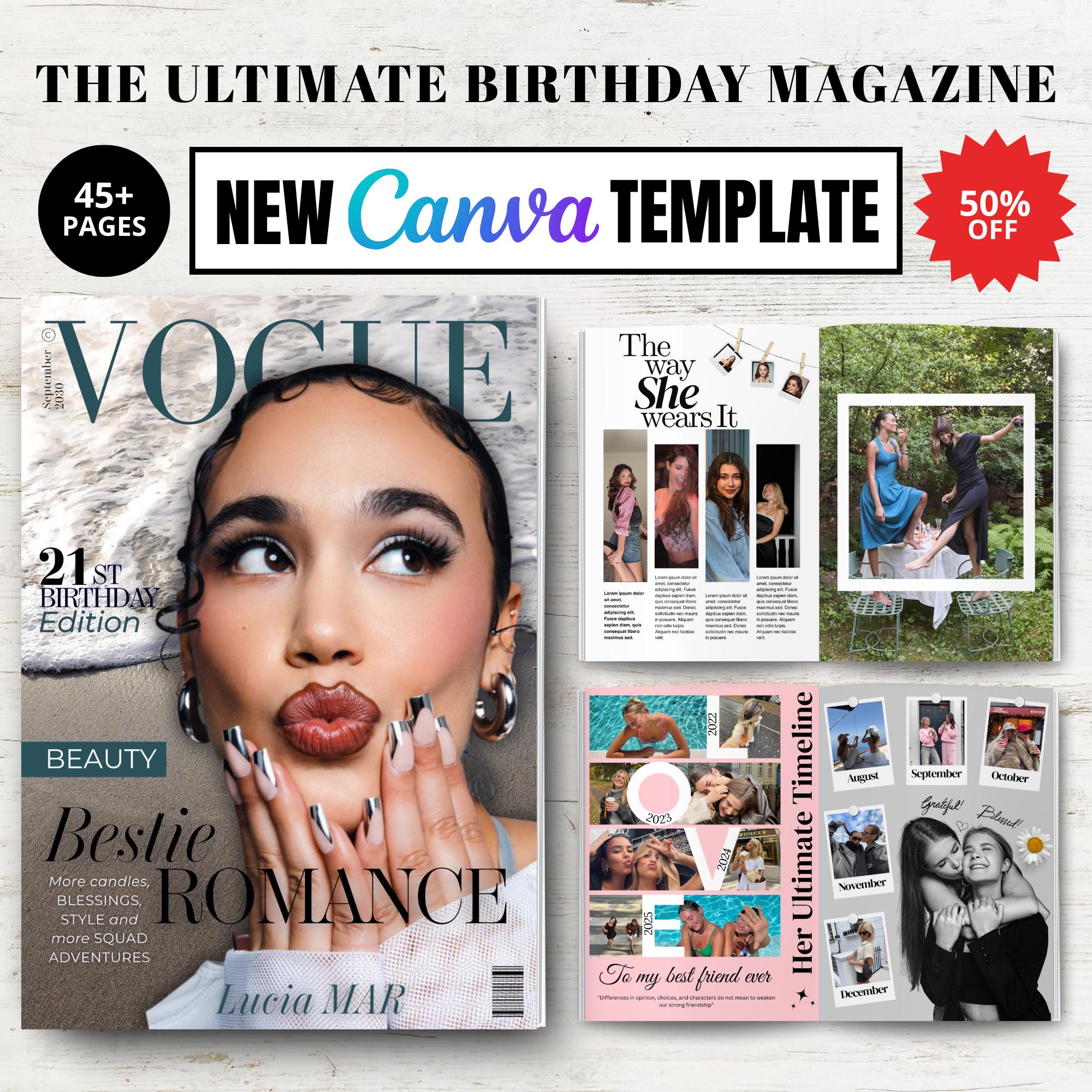 Birthday Magazine Templates, Canva Magazine Template For Best Friend, Custom Magazine Cover Gift, Personalized gift for her, Print Magazine