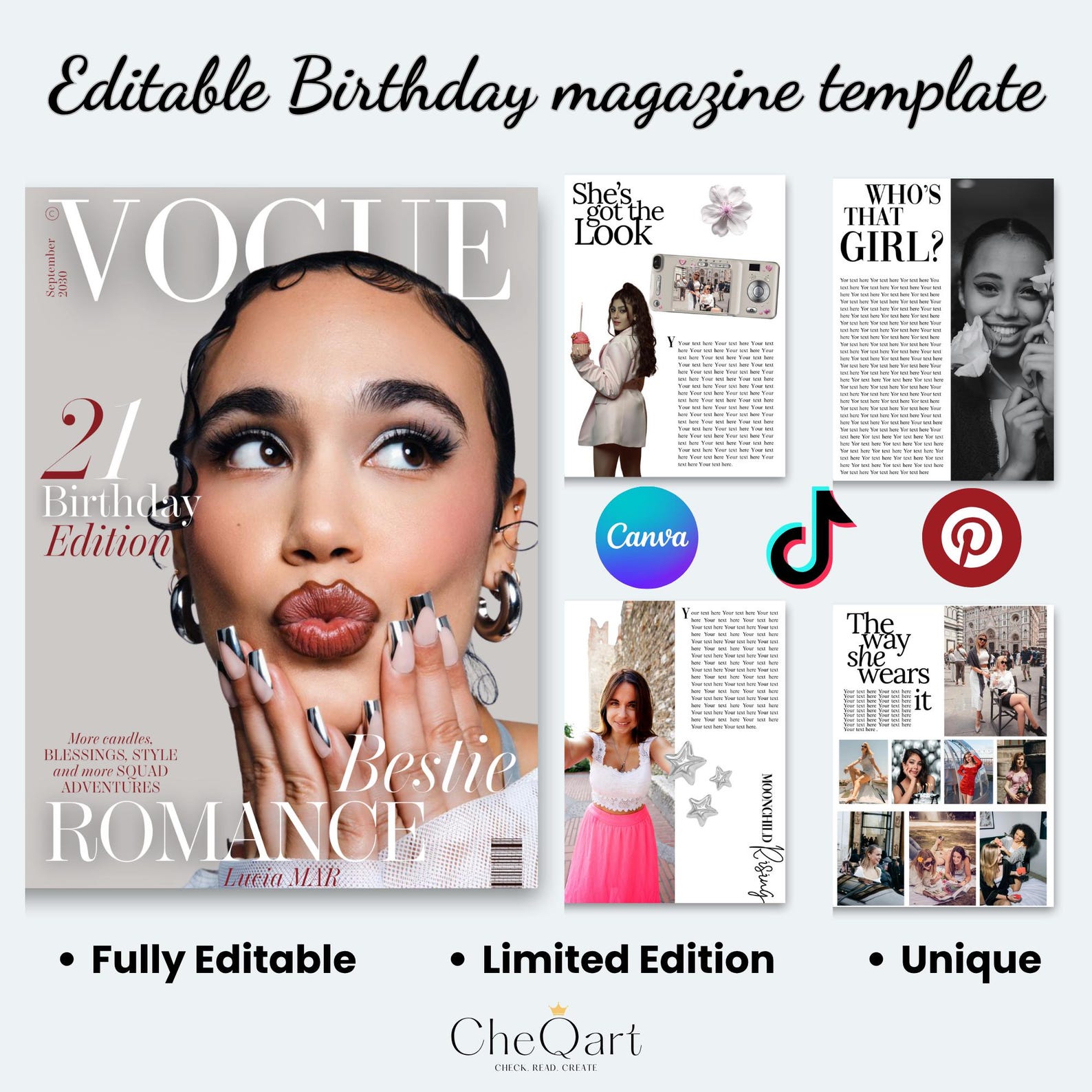 Birthday Magazine Template Canva | Bestie Magazine Cover | Vogue ...