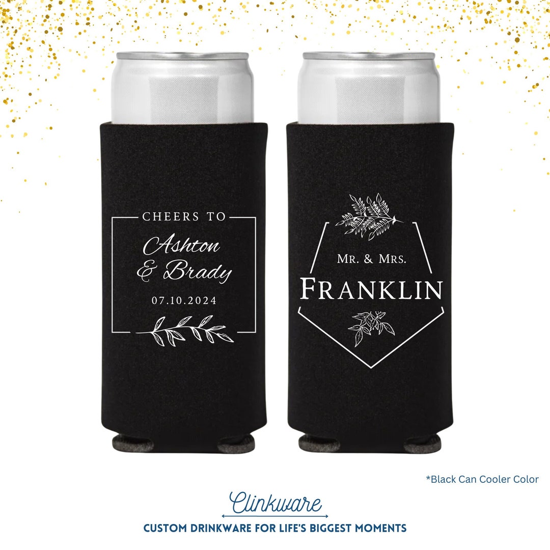 Coastal 'Aw Shucks, She's A Bride' Can Coolers - Personalized Wedding Favors, Bachelorette Party Drink Holders (Design 2)