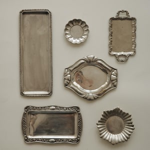 Vintage Curated Silver Plated Trinket Dishes & Small Vanity Trays, Ornate French Country Catchall, Baroque Decorative Valet Tray Variations