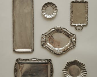 Vintage Curated Silver Plated Trinket Dishes & Small Vanity Trays, Ornate French Country Catchall, Baroque Decorative Valet Tray Variations