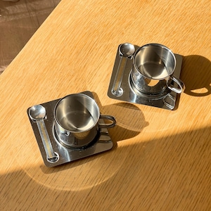 Vintage Stainless Steel Espresso Cup Set: Modernist Coffee Trio