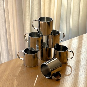 Vintage stainless steel coffee cups, inox coffee cups, vintage drinkware, espresso cups