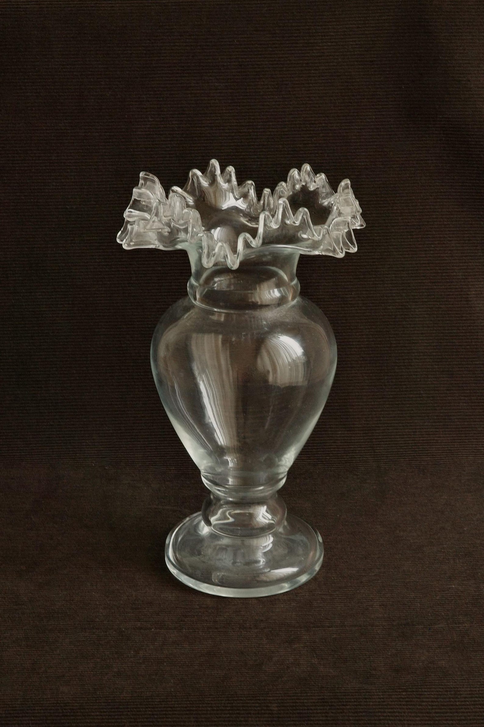 Mid-Century Italian Optic Glass Ruffled Vase