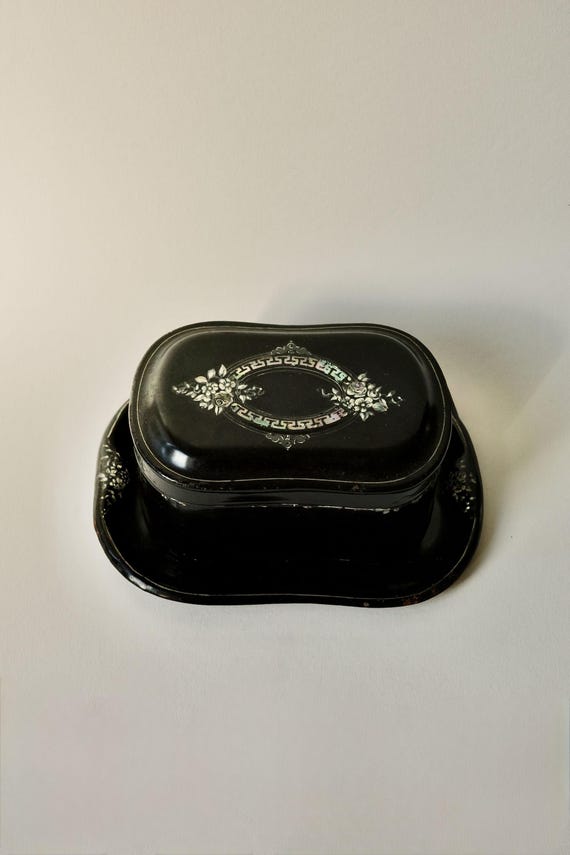 Antique Victorian Trinket Box & Tray with Mother-of-Pearl