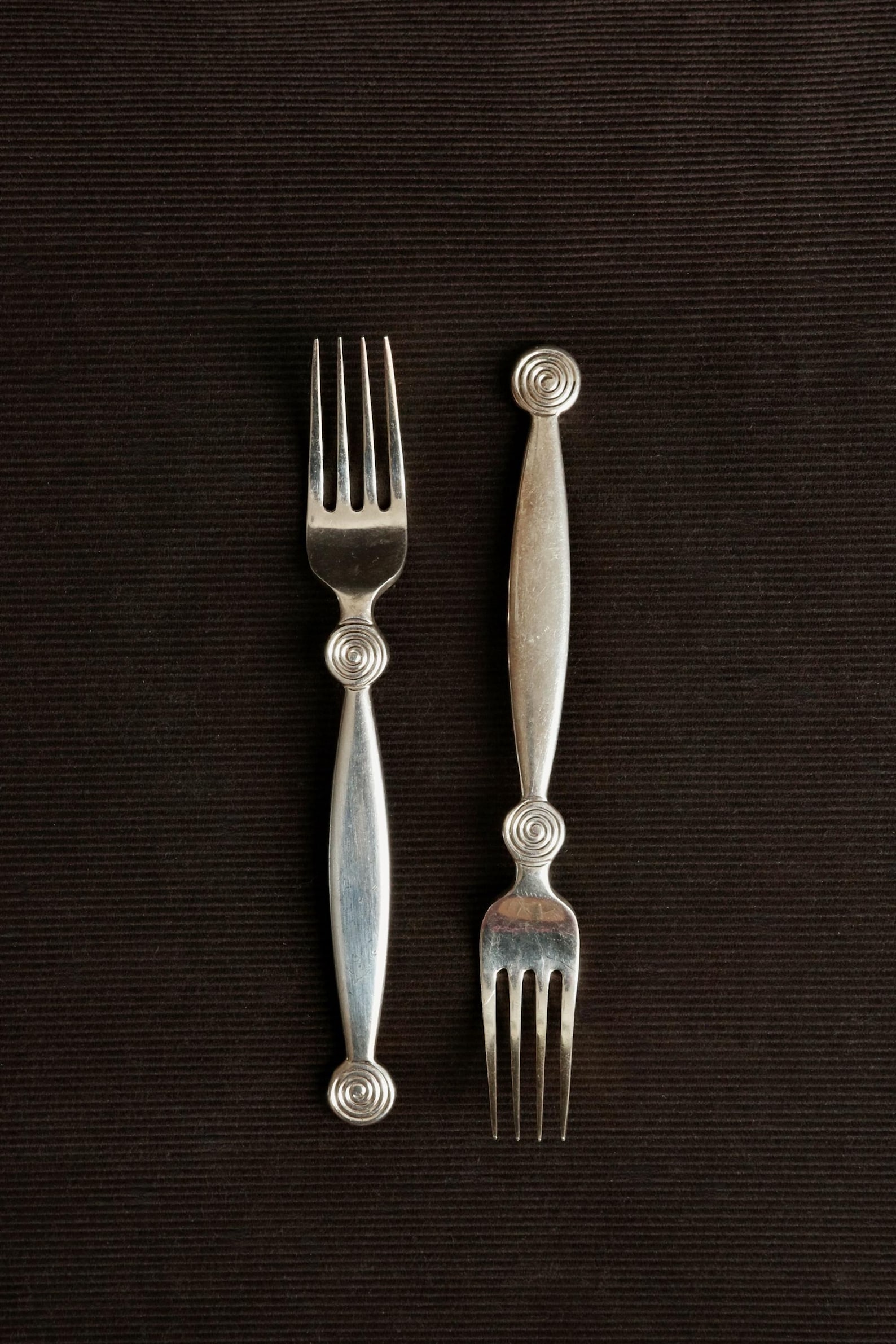 Corby Hall Silver-Plated Forks | Set of 5 Spiral Handle Forks | Modernist Flatware