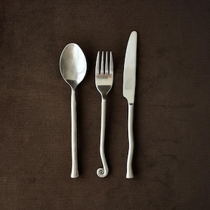 Hand-Forged Sculptural Stainless Steel 6-Piece Cutlery Set for Two