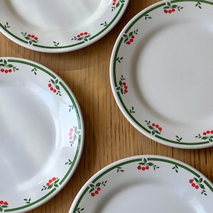Vintage French cherry decorated porcelain plate set, vintage home decor, kitchen dishes