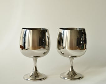 Copas de vino AMC Italianas, Vintage – Juego de copas de acero inoxidable, estilo moderno de mediados de siglo.