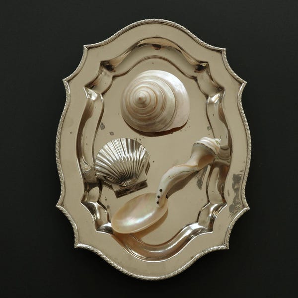 Footed Silver-Plated Oval Tray, Vintage – Chippendale Scalloped Edge Valet, Rope Rim Footed Silver Tray, Vanity Catchall
